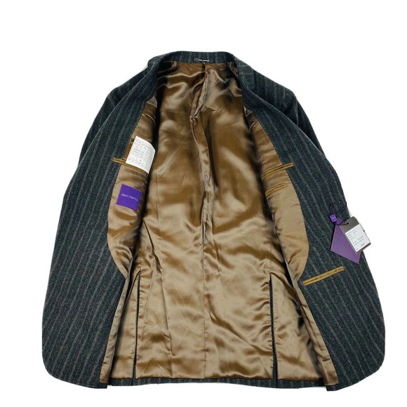 Bartorelli Napoli GIO MATTO Gray Brown Striped Wool Patches Blazer Mens 38R NWT - Picture 7 of 8